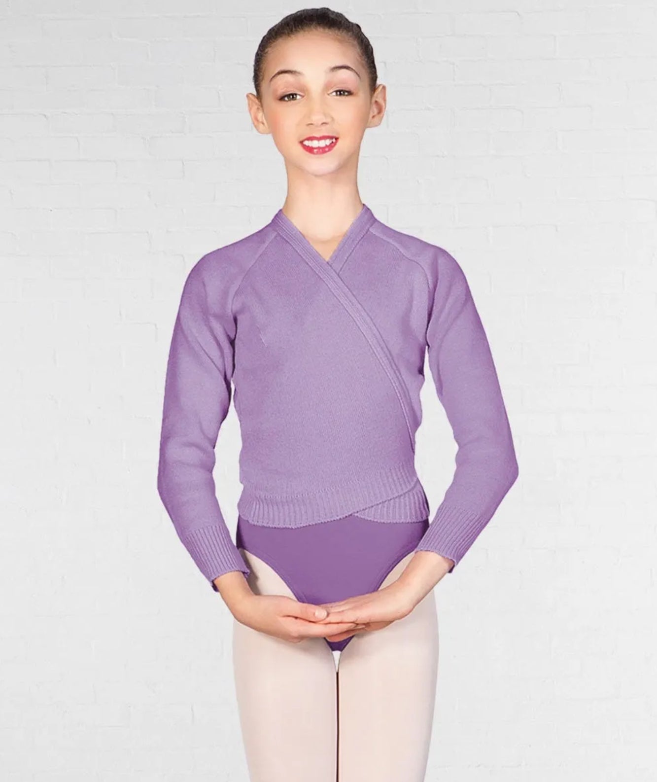 1st Position Long Sleeved Acrylic X-Over Cardigan - Lilac XXLA